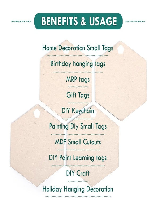 ROOT KRAFT 50pcs Hexagon Wooden Pine MDF Cutouts Unfinished Tags for Key Chain,Slices Crafts,Xmas Holiday Hanging Decorations,Painting Wood Craft,MDF Plains,Resin Art Work (5x5 cm) - Image 2
